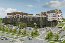 Projekt třípodlažního komerčního centra Cubicon pro Bratislavu.