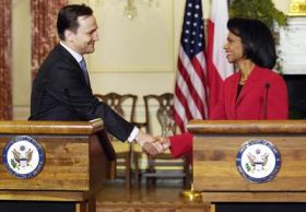 Ministři zahraničí USA a Polska Riceová a Sikorski.