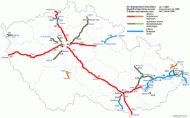 Mapa zpoplatněných úseků silnic a dálnic.