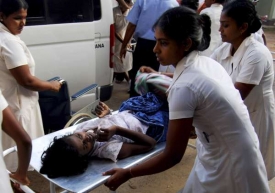 Tamilská dívka zraněná v bojích. Nemocnice Vavuniya.