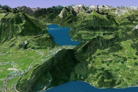 Švýcarsko jako na dlani z googleovské ptačí perspektivy.