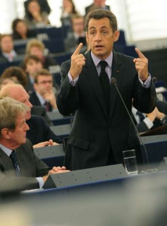 Sarkozy v Eropském parlamentu 21. 8. 2008.