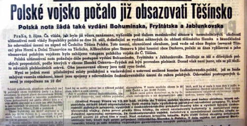 Polská vojska obsazují Těšínsko.
