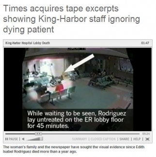 Žena (šipka) umírá v nemocnici v L.A. Zdroj: Los Angeles Times.