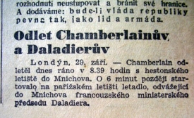 Informace o odletu Chamberlaina do Mnichova.