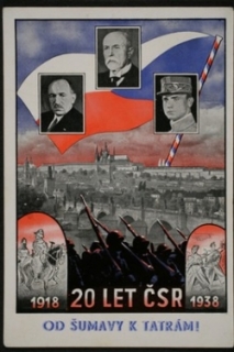 Dobová pohlednice k dvacátému výročí vzniku ČSR.