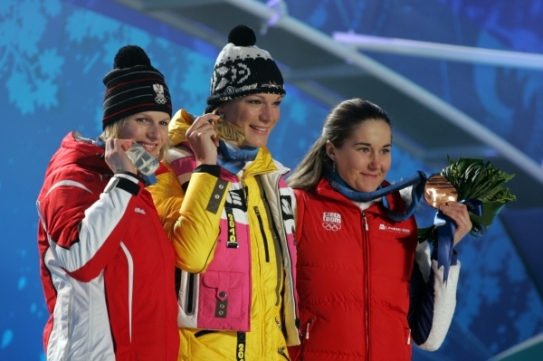 Trojice medailistek z olympijského slalomu.